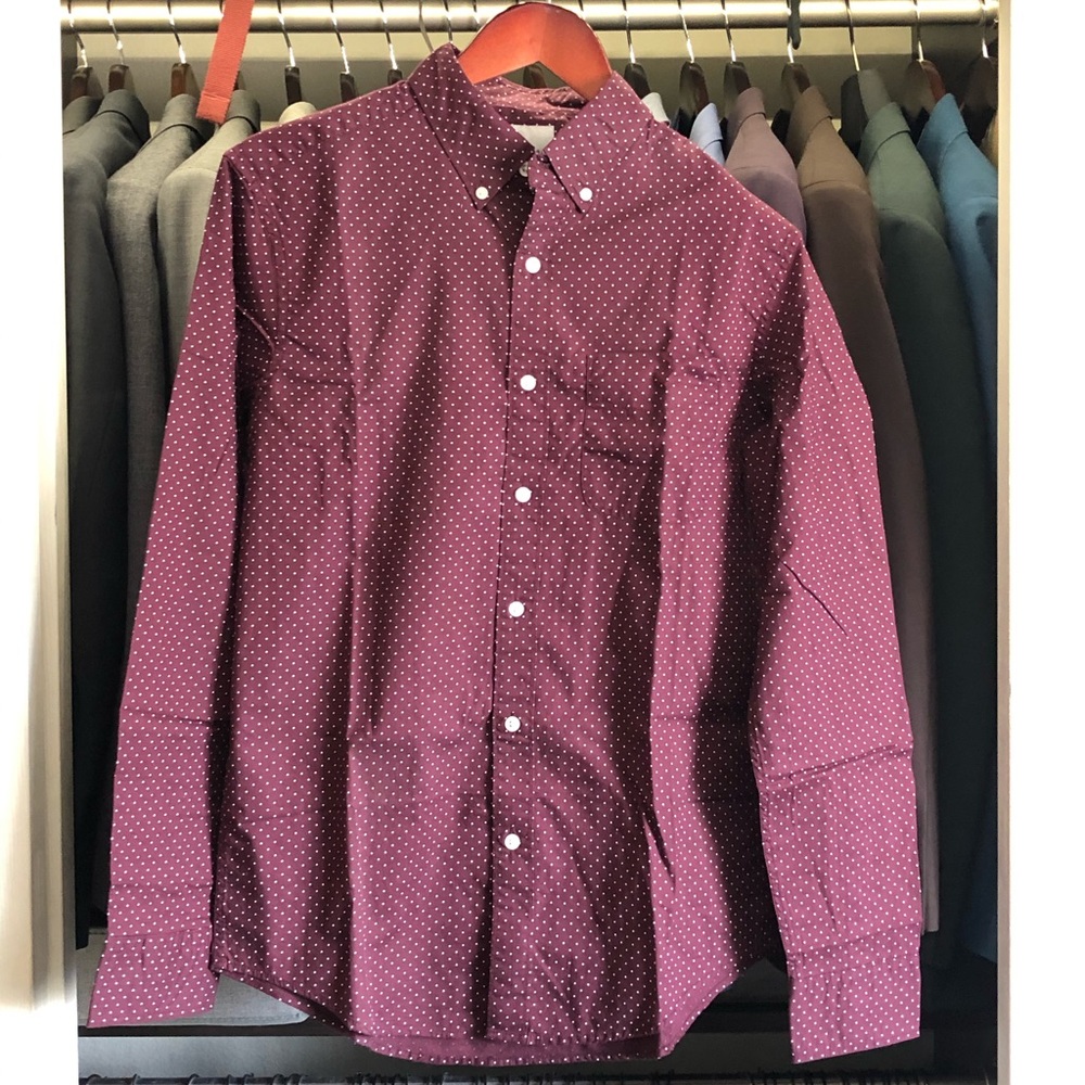 American Eagle Burgundy Polka Dot Shirt